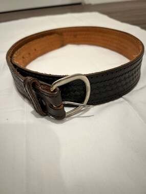 Men's Basketweave Dark Brown Leather Western Belt